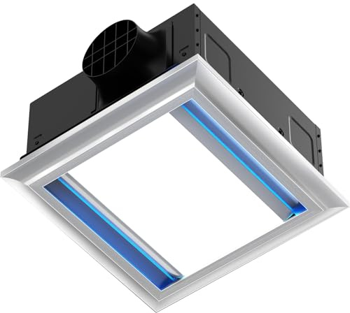 Bullro 12 Bathroom Exhaust Fan with Light,160 CFM, 1.0 Sone Ultra Quiet, Aluminum Bathroom Vent Fan, 10x10 Mount, 6000K LED Light Ceiling Ventilation Fan with Blue Nightlight (White)