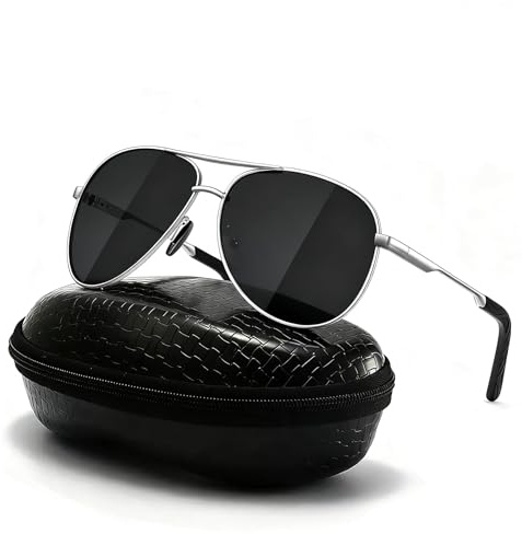 DXRPO Solglasögon Herr Polariserade, Herr Unisex Polariserade Utomhus Vintage Metall Ram Fliegerbrille UV400, Svart / silver