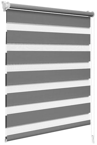 WOLTU Doppelrollo Klemmfix ohne Bohren 85x220 cm, Gris Oscuro | Duo Rollos für innen Fenster & Tür, Zebrarollo Lichtdurchlässig Fensterrollo Seitenzugrollo Verdunkelnd, Stoffbreite 82 cm
