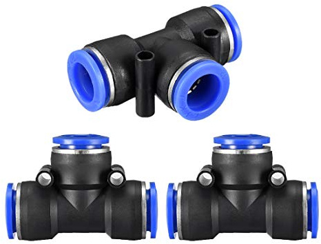 sourcing map Plastic Tee Push to Connect Tube Fittings 12mm or 15/32 od Push Lock Blue 3pcs