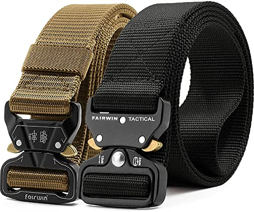 FAIRWIN Men's Tactical Belt, 2 Pack 1.5 Inch Military Tactical Belts for Men - Work Tool Belt (Black+Tan, Waist 30-36)