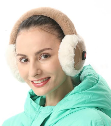 Aroma Season Heated Earmuffs, Electric Ear Warmer for Winter, Cordless, 2 Heat Levels, Walking, Cycling, Gifts for Men and Women, Family, Friends (Brown)