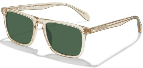 CARFIA Retro Polarized Sunglasses for Men UV Protection Hand-crafted Acetate Frame Fishing Golf Spectacles Green Lens
