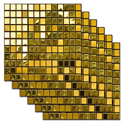 Hiser 6 Pezzi Stile Mosaico Pellicole adesive per mobili e pareti, Rotoli Carta Adesiva altissima risoluzione con Varie Misure, Wrapping mobili Piastrelle armadi cucine (20x20cm,d'oro)