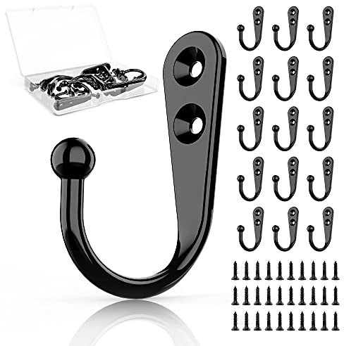 ZAYBOD 15Pcs Black Wall Mounted Coat Hooks,Hanger Hook with 30 Pieces Screws for HangingHat, Towel, Key, Robe, Coats, Scarf, Bag, Cap,Coffee Cup, Mugs