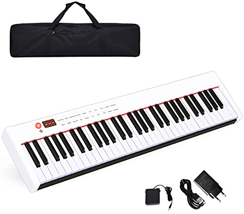 COSTWAY 61 gewichtete Tastatur digitale Keyboard elektrisches Klavier 128 Rhythmen / 128 Töne/Bluetooth/geeignet für Kinder und Erwachsene (Weiß)