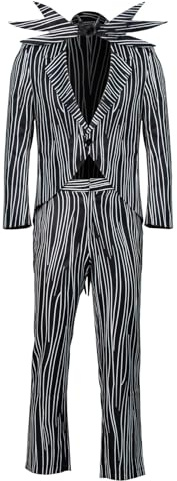 NUWIND Jack Skellington Costume da Cosplay di Halloween da Uomo Completo a Righe con Pantaloni Papillon Pipistrello per Adulti Accessori Costume di Halloween (L)
