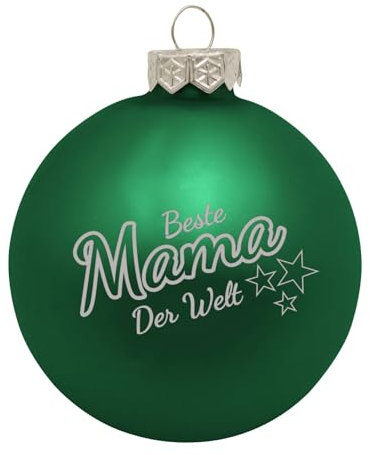 Weihnachtskugel 'Beste Mama der Welt'- Ø 8cm aus Glas - Christbaumkugel mit Lasergravur - individueller Weihnachtsbaumschmuck als Geschenkidee - 16 Farben Grün (Matt)