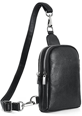 befen Bauchtasche für Damen, kleine Umhängetasche, Umhängetasche, Handy-Geldbörse, echtes Leder, Brusttasche für Damen, Teenager, Mädchen oder Studenten, Schwarz, S, Modisch, klassisch, natürlich