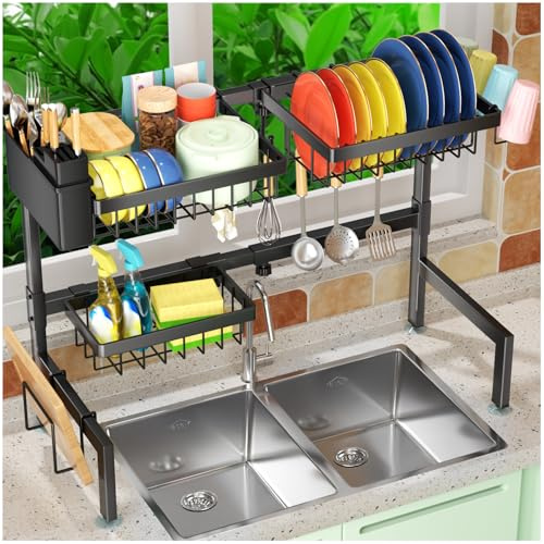 SNSLXH 2-Tier Over The Sink Dish Drying Rack, Kitchen Large Dish Drying Rack Over The Sink, Suitable for Most Sinks, Effective Dish Drying, Kitchen Drying Rack（26.57-35）