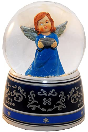 20032 - Carillon con sfera di neve, motivo: angelo con conchiglia, 100 mm di larghezza, design in Germania