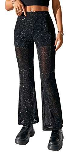 GORGLITTER Glitzer Hose Damen Festival Outfit Sexy Schlaghose Festival Hose | Mesh Hose, Sexy Glitzerhose, Rave Outfit, Festival Outfit Damen Techno, Festival Outfit Damen Glitzer