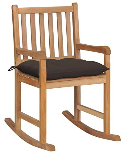 SHUJING Schaukelstuhl mit Taupe Kissen, Sessel Wohnzimmer, Schaukelsessel, Stillsessel, Schwingsessel, Tv Sessel, Ohrensessel, Relaxsessel, Rocking Chair, Massivholz Teak