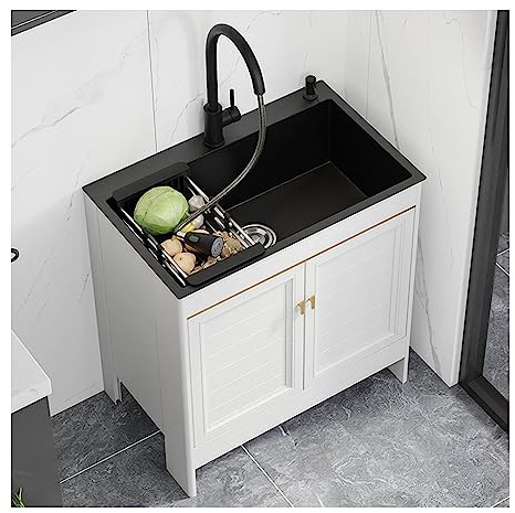 Evier Multifonction Inox Professionnel,Meuble Évier de Cuisine,Evier Cuisine Exterieur 1 bac,Evier Buanderie avec Armoire,avec Robinet Rétractable,Distributeur de Savon,Filtre de Vidange,pour Jardin (