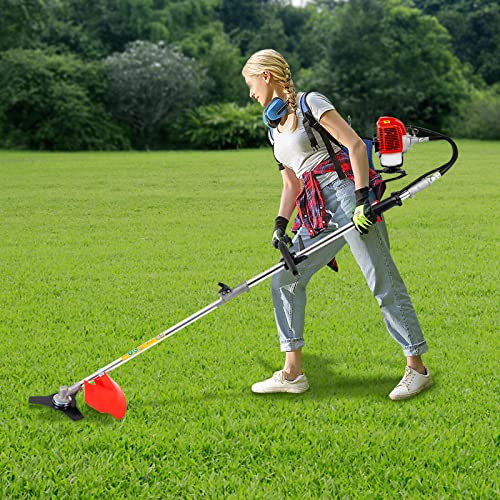 vinnyooc Benzin Motorsense 4 in 1, Rasentrimmer Benzin, Hochentaster Elektrisch, Heckenschere Grasscheren mit Inklusive Verlängerung Trageschlaufe 0.22gal Tankinhalt 1 Zylinder 2-Takt Luftgekühlt
