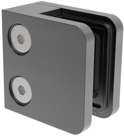 Glasklemme Zamak eckig 45 x 45 mm anthrazit RAL 7016 für Glas 8,76 mm - Glashalter pulverbeschichtet, Anschluss flach, inklusive 2 Gummieinlagen - Klemmhalter für Glasgeländer im Innenbereich