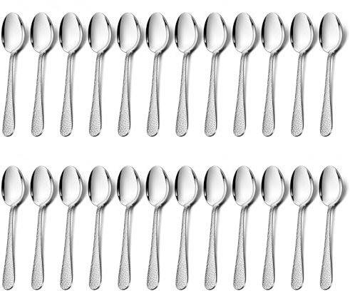 HaWare Kaffeelöffel 24 Stück, Edelstahl Teelöffel Dessertlöffel Set, Klein Löffel für Hause/Restaurant/Hotel, Hochglanzpoliert & Spülmaschinenfest - 15cm (Gehämmerter Griff)
