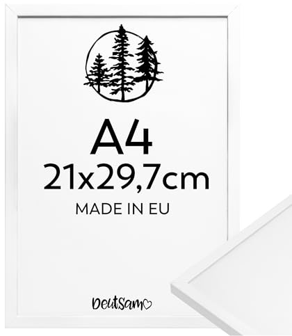 Deutsam 1x Bilderrahmen DIN A4 21x30 cm MDF-Holz Weiß, Posterrahmen, Dokumentenrahmen, Fotorahmen, Bruchsicheres Kunststoffglas, Rahmen für Fotos, Bilder & Poster (Weiß, A4-21x30cm)