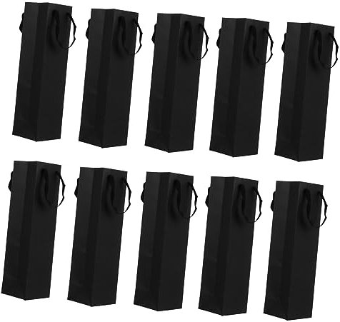 minkissy 10stücke Teiliges Schwarze Papier-weintragetaschen Robuste Dicke Papiertüten Mit Kartonboden Und Tragegriff Wiederverwendbar Für Weinflaschen Spirituosen Und Geschenke Zu Weihnacht