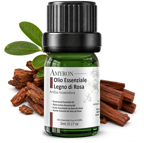 Olio Essenziale Legno Di Rosa 5ml AMYRON | Rosewood | Naturale E Puro Al 100% | Ideale Per Aromaterapia E Uso Terapeutico | Diffusore Oli Essenziali | Massaggi aromatici | Uso Alimentare Senza OGM