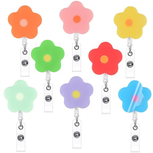 Bouiexye 8 Stücke Blume Nette Abzeichen Rollen Halter Einziehbare Abzeichen Rolle Zubehör für Krankenschwestern Arzt Krankenhaus Büro Arbeiter Geschenke （Warme Stil)