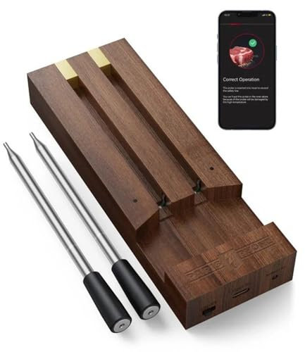 DISHENGZHEN Meat Thermometer Wireless, Bluetooth Meat Thermometer with Temperature Alarm, 500FT Remote Range Digital Meat Thermometer, Food Thermometer for BBQ, Oven, Smoker, Kitchen