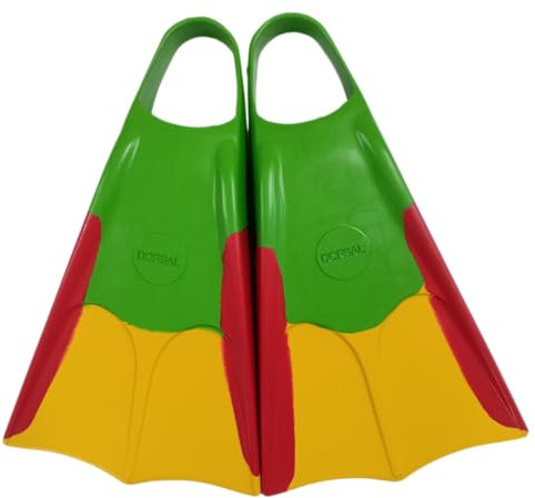 DORSAL Bodyboard Bodysurfing Schwimmflossen, Hawaii (Flippers), Grün/Rot/Gelb, Größe S – Herren Größe 7–8