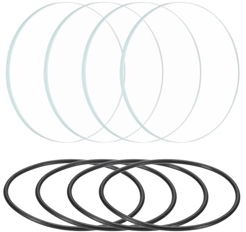 PATIKIL 1.7 Dia LED Lens, 4 Set Polished Edge Flashlight Replacement Parts Glass Lens with Silicone Ring for Light Source Lens Replacement, Transparent