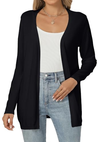 Famrrifuu Cardigan Donna Maglia Maniche Lunghe Elegante Lungo Leggero Aperto Giacca Tinta Unita Estivo Primavera, Nero, XXL