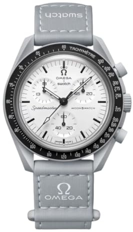 Swatch Armbanduhr Moonswatch Omega x 1965 aus Biokeramik, grau