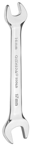 HARFINGTON Double Open End Wrench 14mm x 17mm Metric 15 Degree Offset Angle Small Flat Head Wrench Mirror Polished Open Ended Spanner for Automotive Repair Furniture Assembly