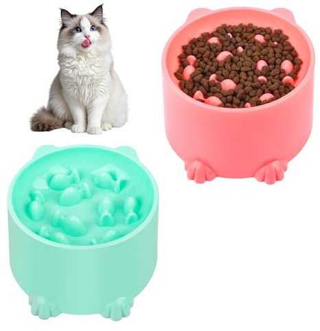 VFANDV 2 Pezzi Ciotola Anti Ingozzamento Gatto, Ciotola Per Animali Per Gatti Cani Di Piccola Taglia, Alimentazione Lenta Gatto (Rosa&Verde)