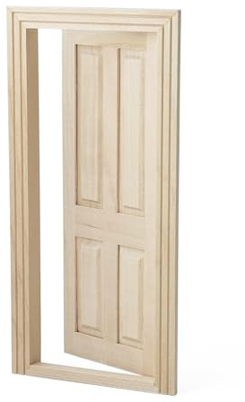 Odoria Dollhouse Front Door Miniature: 1/12 Scale Panel Doors for Elf Fairy Garden Outdoor - Mini Entry Gate Unfinished Wood - Tiny Furniture Building Construction Model, Flat Top, Inswing