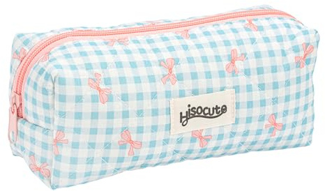 Zouwel Jolie Trousse à Crayons en Coton Matelassé avec Nœud Imprimé - Esthétique pour Filles, pour l'École, la Papeterie et le Maquillage
