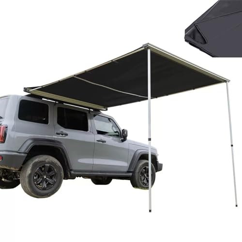 Toldo para Caravana, Avance Furgoneta Extraíble para Baca, Toldo Lateral UV50+, PU5000mm, Altura Ajustable, Resistente a la Intemperie para SUV/Camionetas/Furgonetas(Black,200x200cm/6.6x6.6ft)