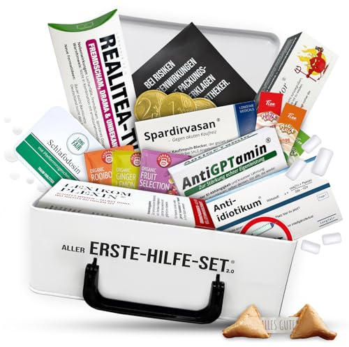 Geburtstagsgeschenk - Aller Erste Hilfe Set Geschenk-Box, witziger Lebensmittelgeschenkkorb| Das Original | Scherzartikel zum Geburtstag 2.0