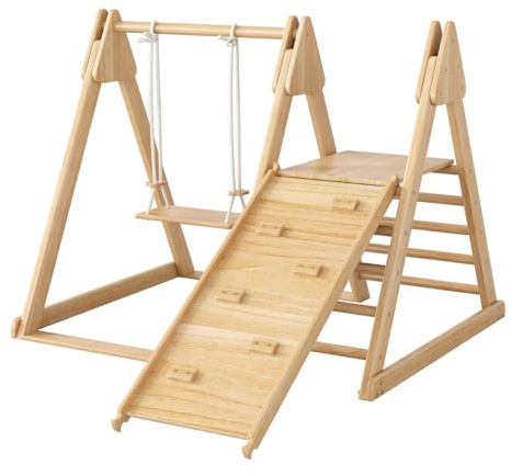 Toboggan Et Balançoire Pour Enfants, Jouet En Bois. Fabriqué En Pin Massif Et Contreplaqué. Jouet 3 En 1 Pour Enfants Avec Portique, Balançoire, Toboggan Et Jeu D'intérieur.
