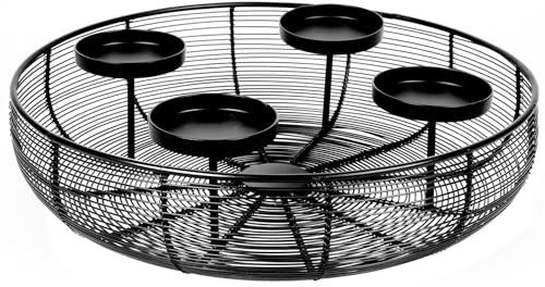 BURI Advent Wreath Metal Bowl Black Diameter 36 cm Modern Advent Wreath Made of Wire Mesh with 4 Candle Holders Advent Basket Stylish Christmas Decoration