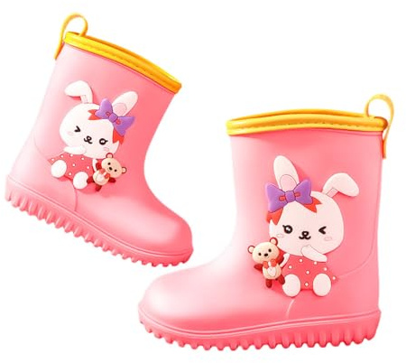 Hixingo Stivali Pioggia Bambino e Bambina, Cartoon Dinosauro Scarpe Bambine e Ragazze/Scarpe Bambini e Ragazzi, Antiscivolo Impermeabili Stivali di Gomma per Bambini (Coniglietto rosa,18)