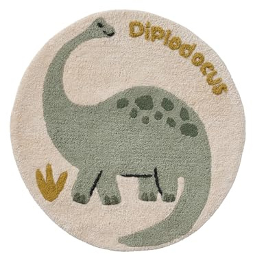 VERTBAUDET Runder Teppich Dinosaurier Minisaurus Grün TU