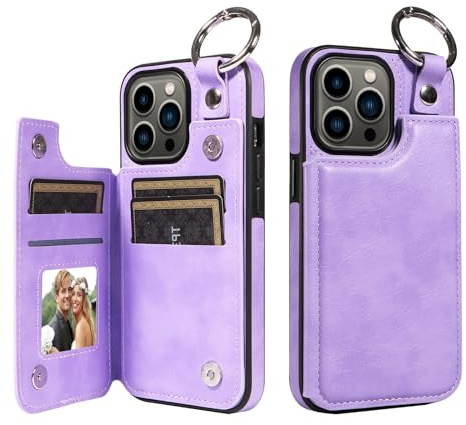 Telefonskyddsfodral kompatibelt med iPhone 13 Pro（6.1） Plånboksfodral PU-läderkortfickor Bakstycke ring, dubbelt magnetiskt lås och slitstarkt stötsäkert fodral(Mor)