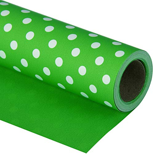 Ruspepa vändbart omslagspapper – minirulle – 43,2 cm x 10 m – grön och prickig design för födelsedag, bröllop, babyshower