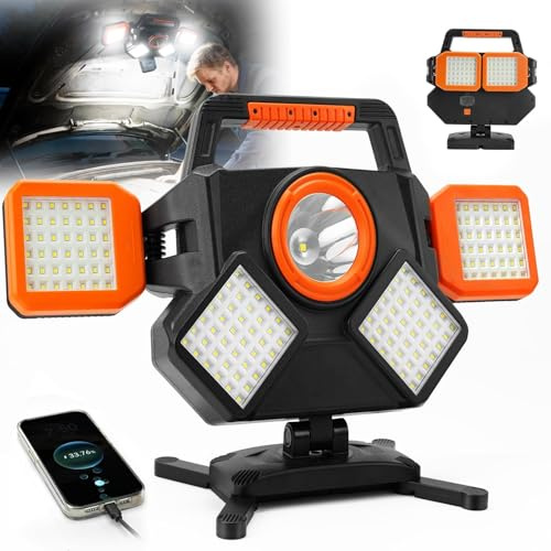 SideKing Projecteur LED Rechargeable 5000LM - Cadeau Fête des Pères, Projecteur Chantier 8000mAh avec 6 Modes d'Éclairage, Rotatif & Pliable, IP65 Étanche Lampe Chantier pour Chantier, Garage