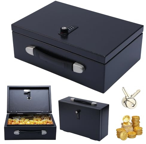Tragbarer Feuerfeste Dokumentenbox Tresor mit Zahlencode und Schlüssel | 18L Mini Tresor für Zuhause Büro Reisen, Safe für Bargeld Schmuck A4 Dokumente Geldkassette Feuerfest