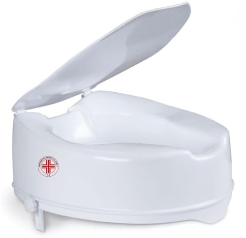 REMEDIA ONE - Rialzo WC per Anziani con Coperchio, Alzata per Wc Regolabile, Alzawater per Protesi Anca, Seduta Ergonomica – Bianco, 14 cm