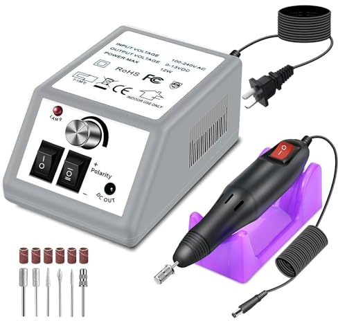 Pinkiou Professional Electric Nail Drill Manicure Filer Kit Nail Polish Machine Set with 6 Acrylic Gel Remover and 7Pcs Nail Drill Bits