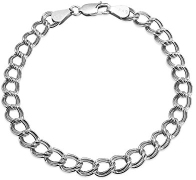Hoops & Loops 925 Sterling Silver 6mm Italian Double Link Chain Bracelet for Charms, 6 3/4-7'' Women Men, Silver