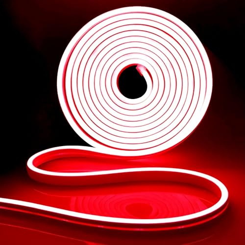 12V Neon LED Streifen Rot, 5M LED Strip Dimmbar, IP65 Wasserdicht Lichtband | Schneidbar Schlauch Leiste für Zimmer, KüChe, Schlafzimmer, Treppen, Schränke, Bar, TV Backlight Outdoor Valentinstag Deko