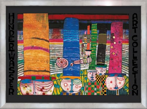 artissimo Bild gerahmt 72x53 cm Friedensreich Hundertwasser „Hüte tragen“ AG4693 – hochwertiger Kunstdruck mit Rahmen, modernes Wandbild für Wohnzimmer, Büro & Praxis
