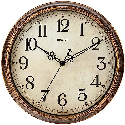 HYLANDA Wanduhr - Vintage-Stil, batteriebetrieben - Retro, geräuschlos, Nicht tickend - Dekoration, Wohnzimmer, Zuhause, Küche, Schule, Büro, 30,5 cm